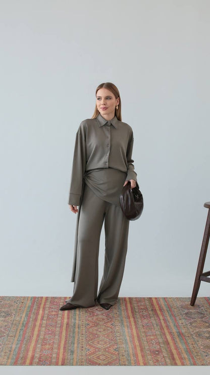 طقم قميص مع بنطلون اخضر - KP1407