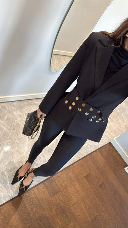 بليزر اسود بحزام - KP7080