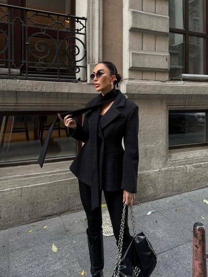 جكيت بليزر مع لفحة اسود - KP7155