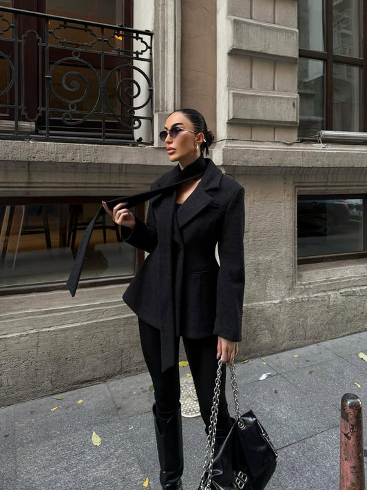 جكيت بليزر مع لفحة اسود - KP7155