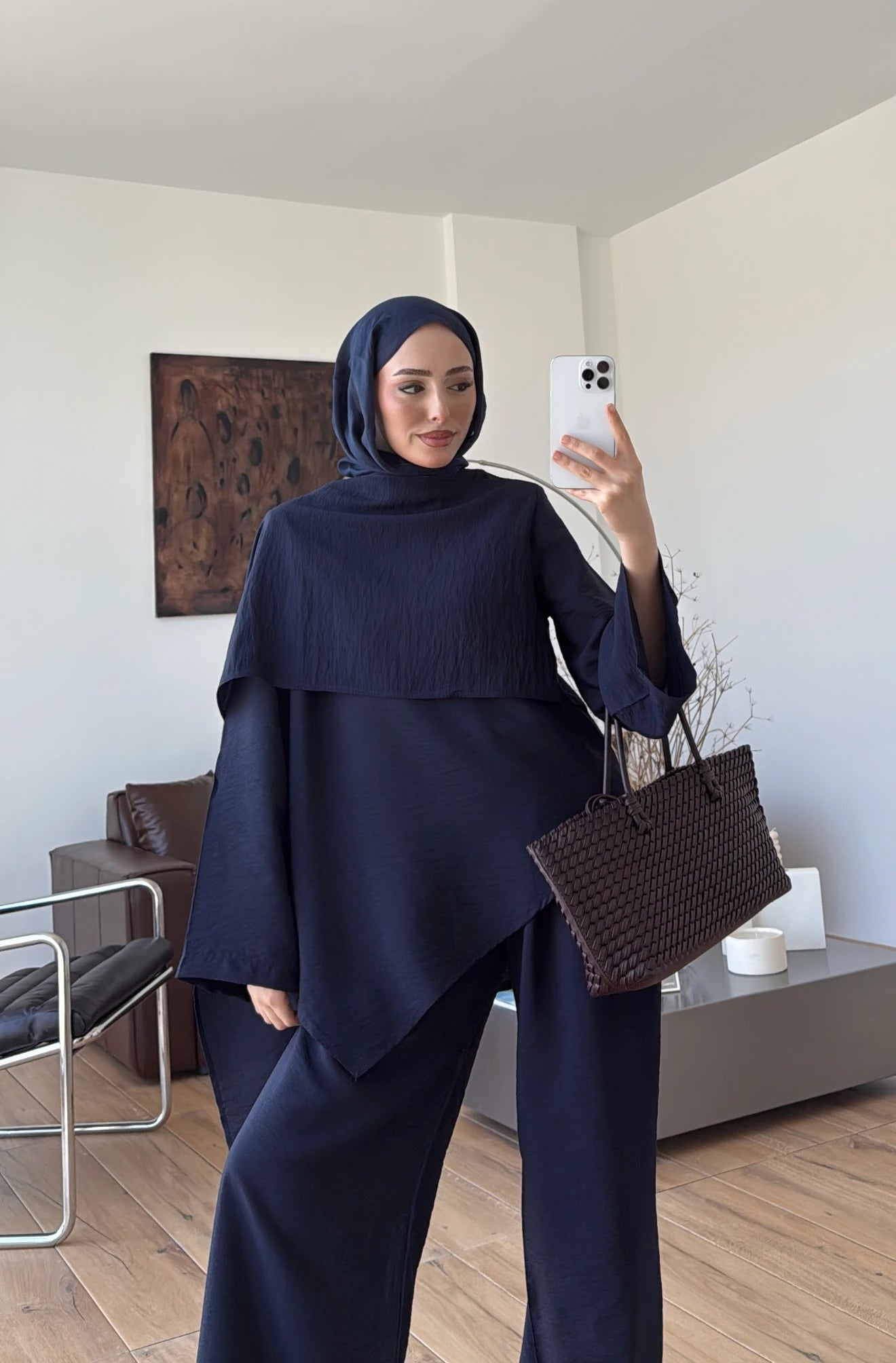 طقم بلوزة بشال مع بنطلون كحلي - KP1551