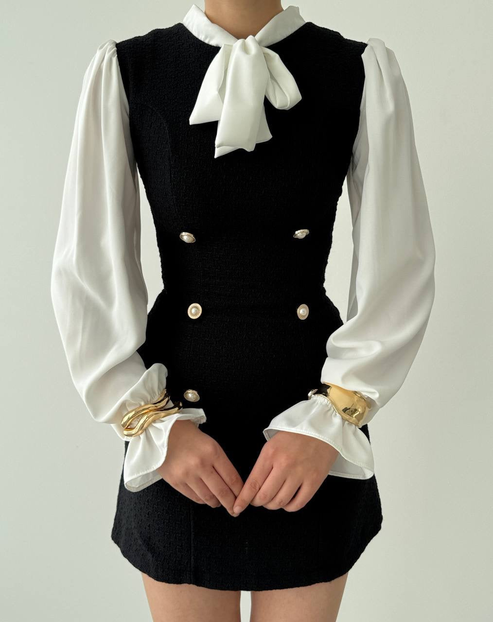 فستان ميني اسود مع قميص - KP2224