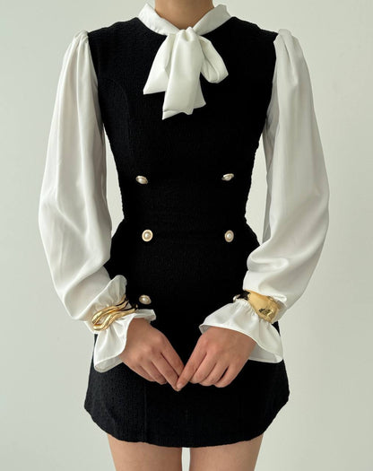 فستان ميني اسود مع قميص - KP2224