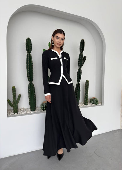 طقم بلوزة مع تنورة اسود - KP1348