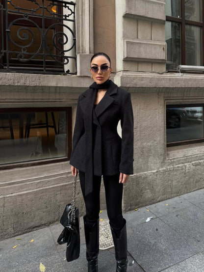 جكيت بليزر مع لفحة اسود - KP7155