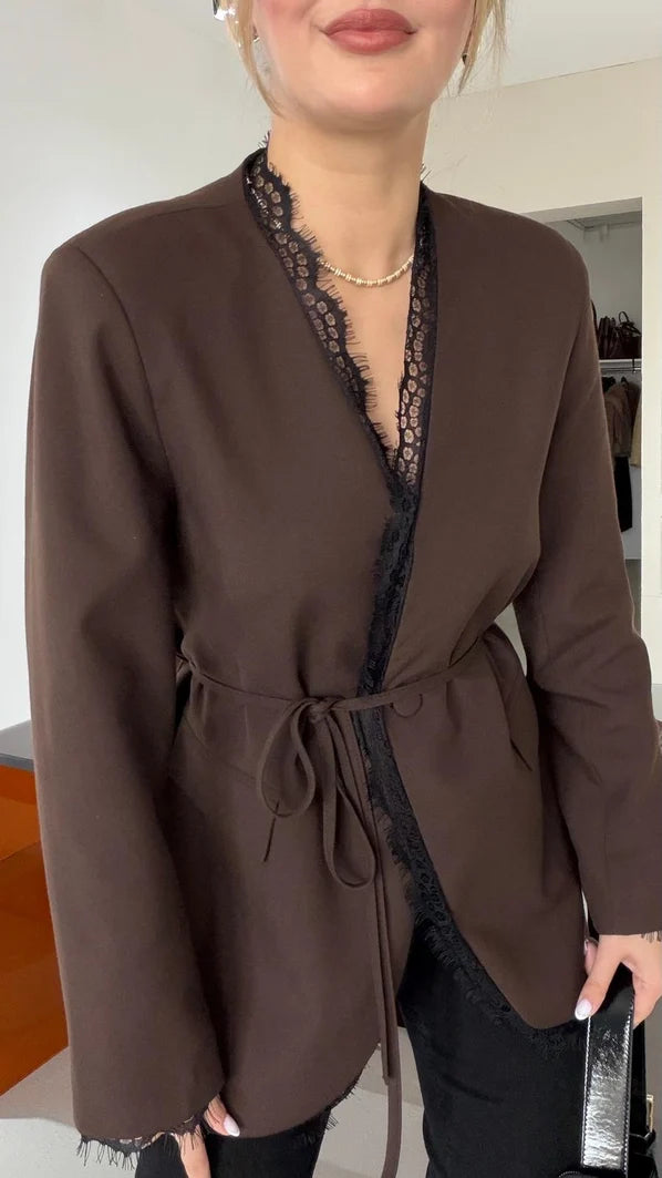 بليزر ربط بني دانتيل - KP7219