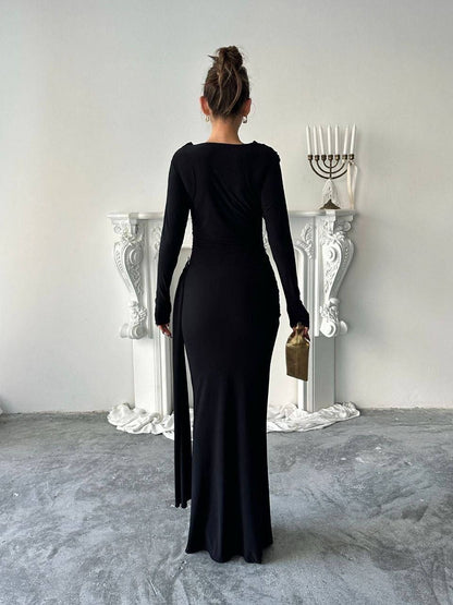 فستان لايكرا اسود - KP2238