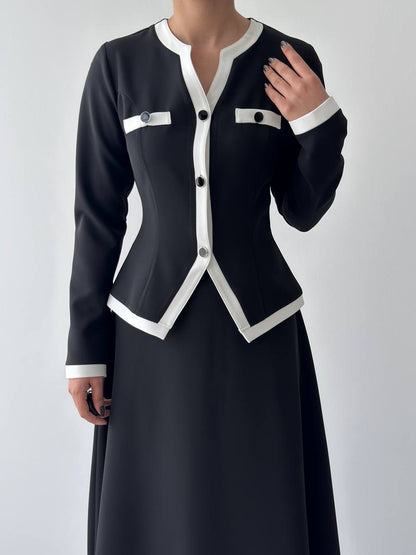 طقم بلوزة مع تنورة اسود - KP1348