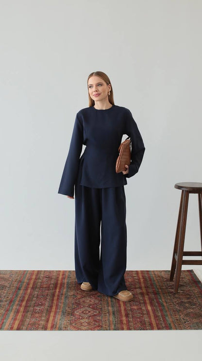 طقم بلوزة مع بنطلون كحلي - KP1406