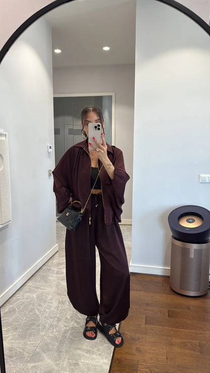 طقم عنابي ستان جكيت مع بنطلون - KP1430