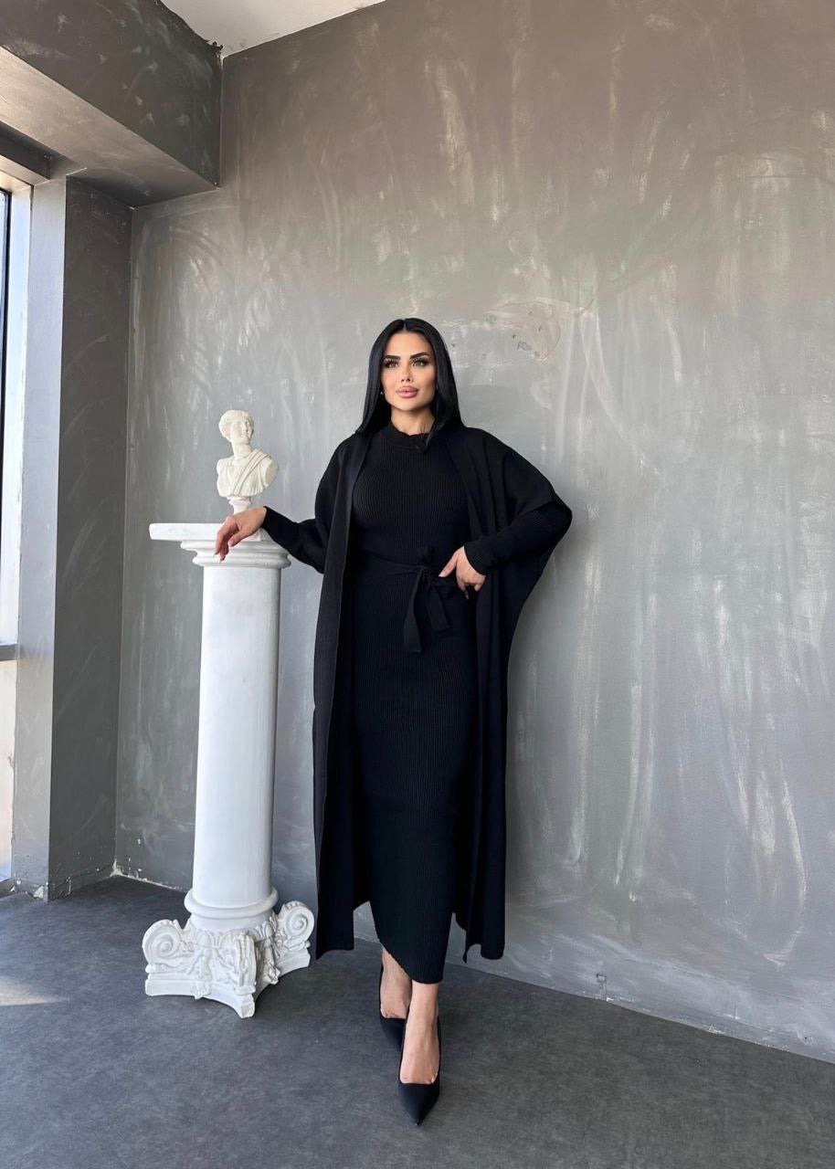 طقم اسود فستان مع جرزة - KP1433