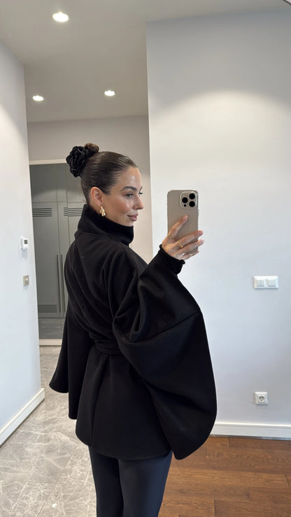 جكيت بقبة مع ربطة اسود - KP7086