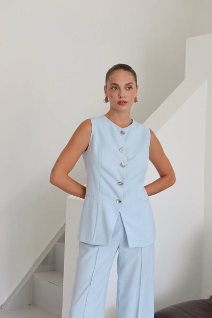 طقم ڤيست مع بنطلون ازرق - KP1302