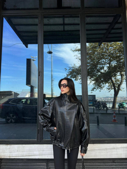 جكيت اسود جلد - KP7177