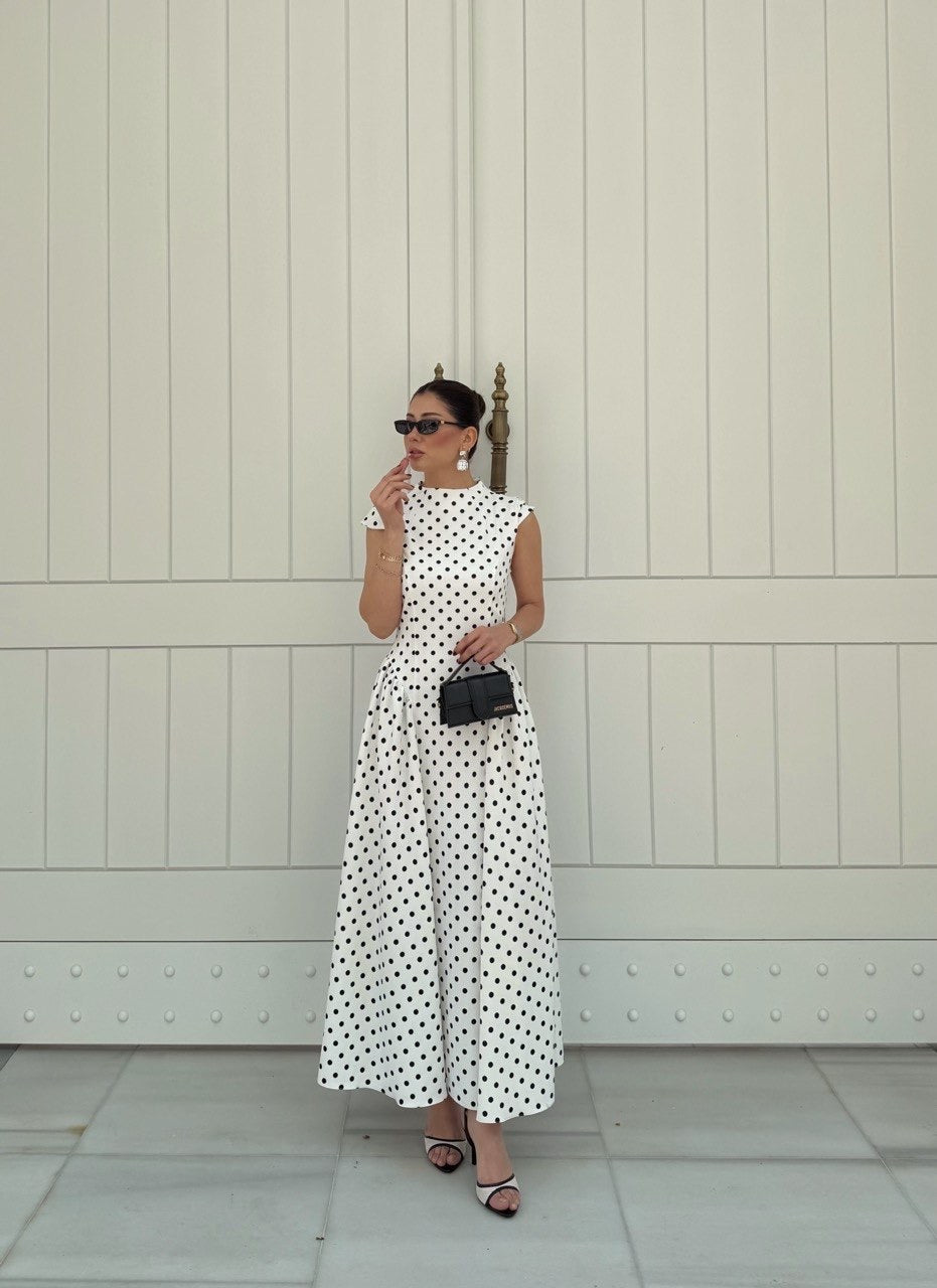 فستان ابيض منقط - KP2306