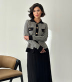طقم اسود جرزة مخططة مع تنورة - KP1397