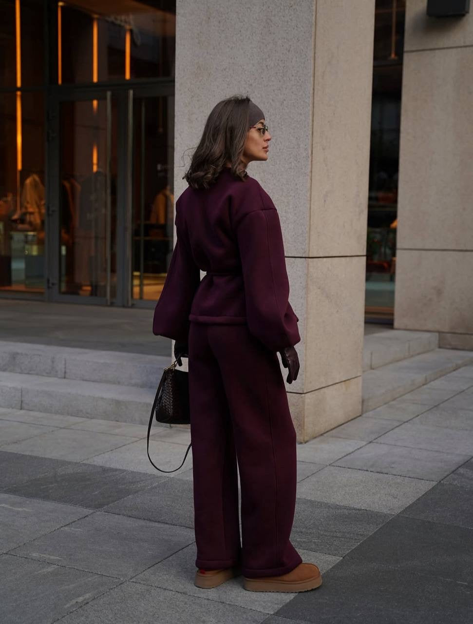 طقم خمري جكيت بربطة مع بنطلون - KP1469