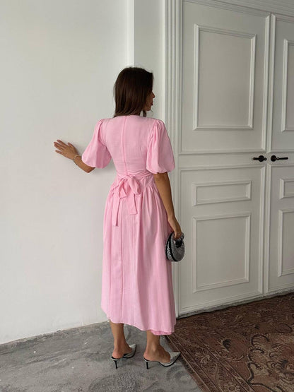 فستان ربط زهري - KP2155