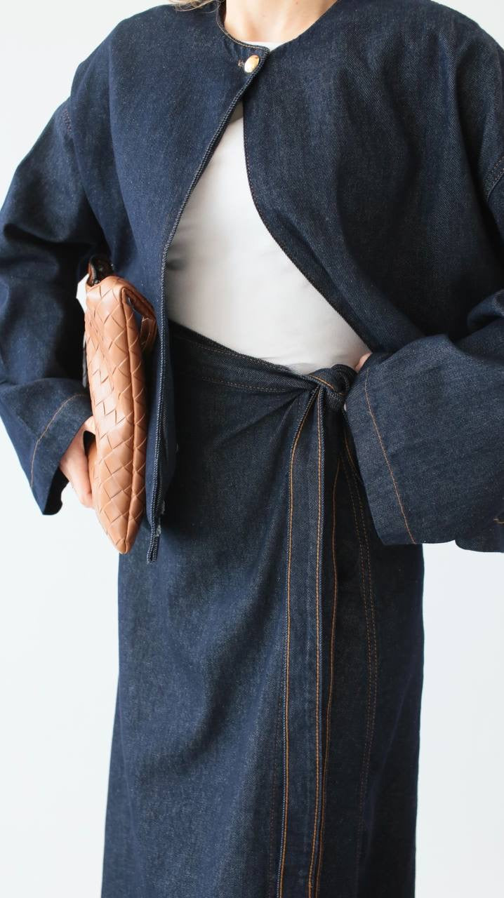 طقم بلوزة مع تنورة جينز - KP1442