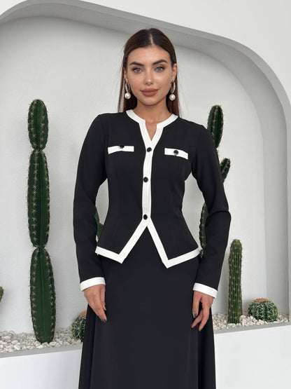 طقم بلوزة مع تنورة اسود - KP1348