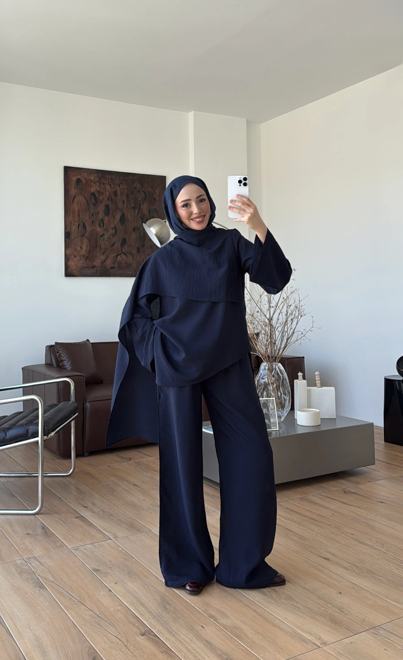 طقم بلوزة بشال مع بنطلون كحلي - KP1551