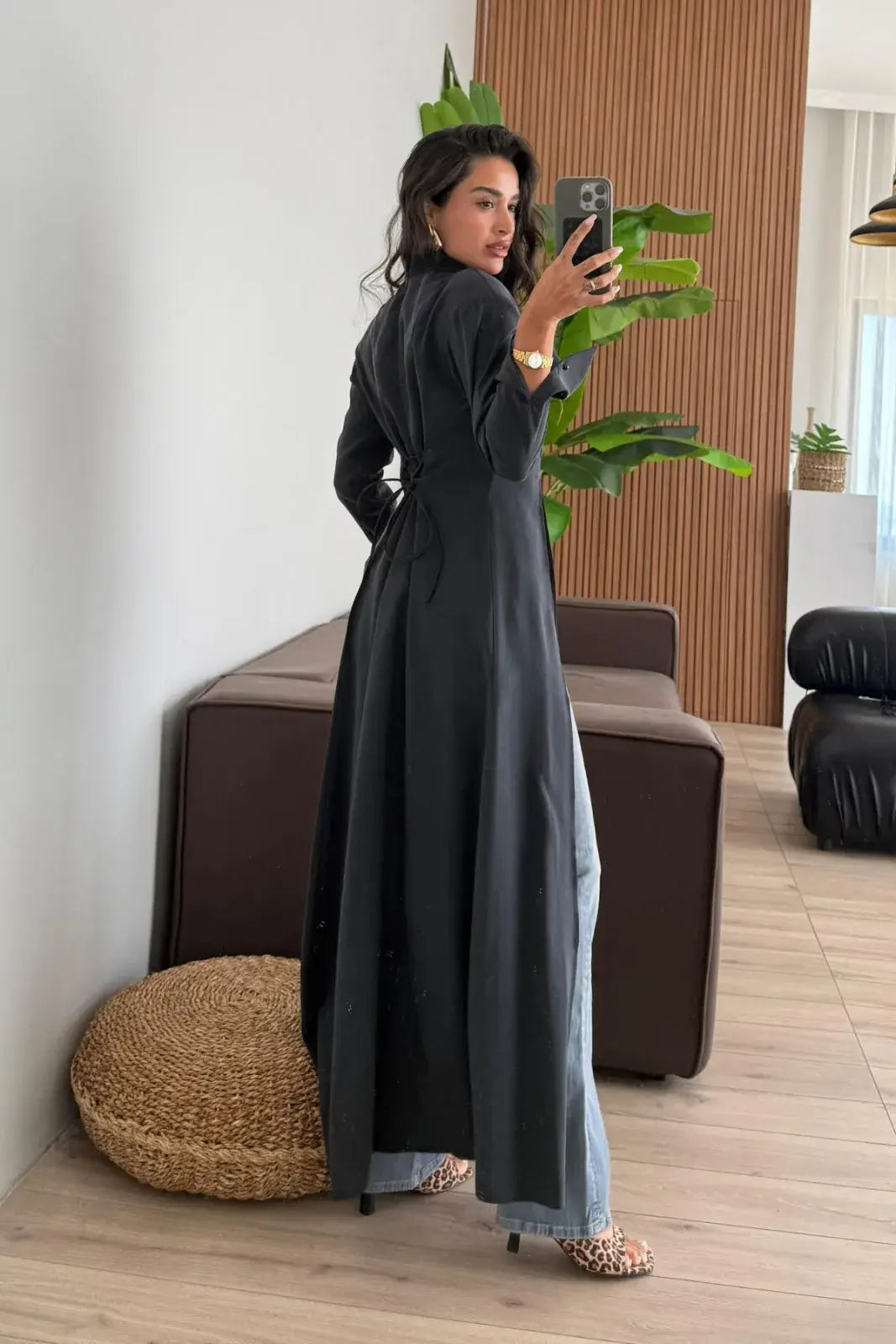 بلوزة ربط طويلة اسود - KP4536