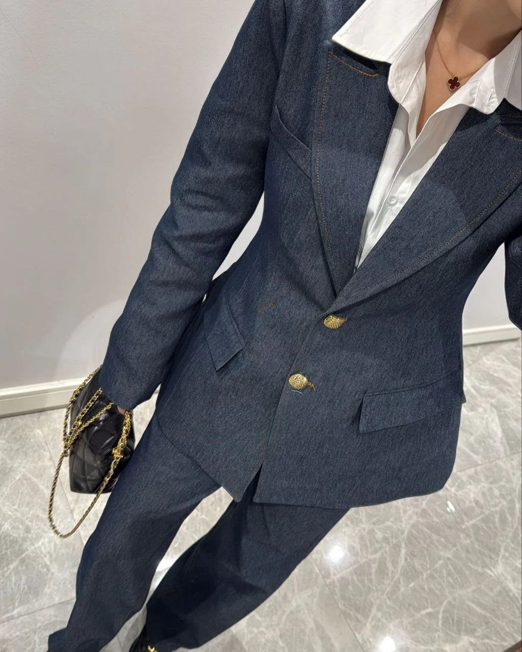 طقم بليزر مع بنطلون جينز - KP1370