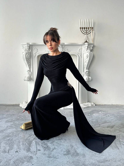 فستان لايكرا اسود - KP2238