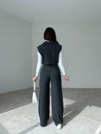 طقم رمادي مخطط - KP1198