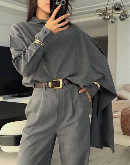 طقم بشال رمادي - KP1485