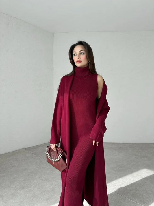 طقم فستان مع جرزة خمري - KP1130