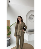 طقم كيمونو مع بنطلون زيتي - KP1525