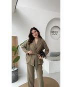 طقم كيمونو مع بنطلون زيتي - KP1525
