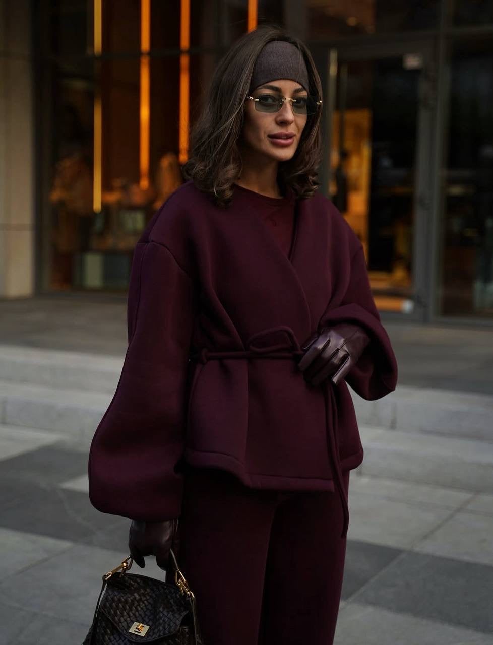 طقم خمري جكيت بربطة مع بنطلون - KP1469