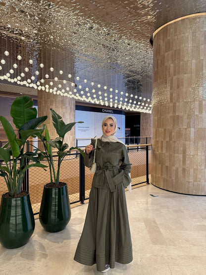 طقم جينز زيتي قميص مع تنورة - KP1426