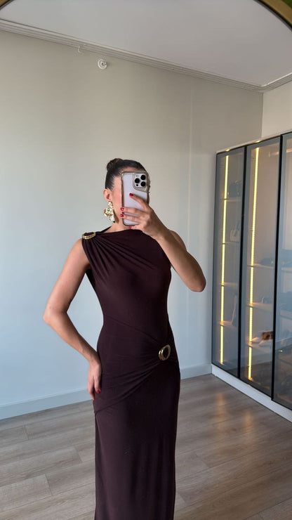 فستان لايكرا بني - KP2207