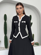 طقم بلوزة مع تنورة اسود - KP1348