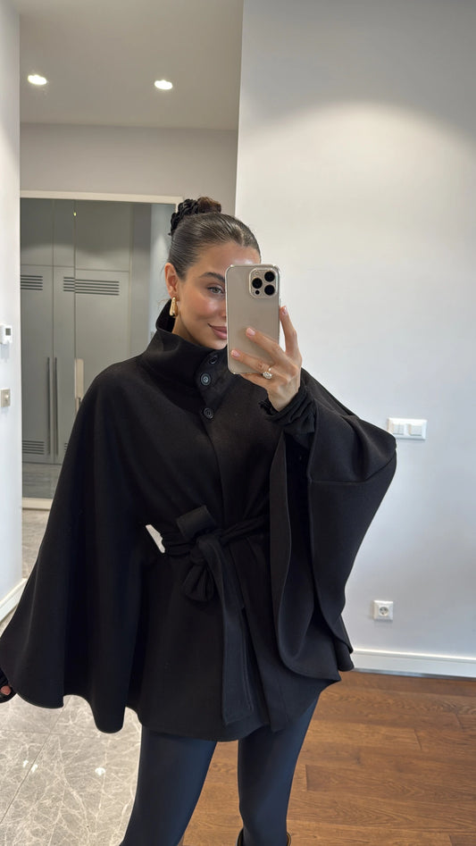 جكيت بقبة مع ربطة اسود - KP7086