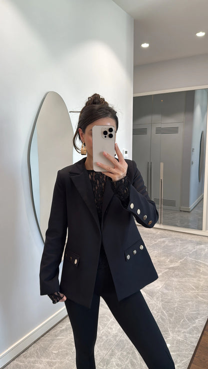 بليزر اسود بحزام - KP7080