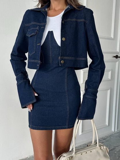 طقم جينز فستان مع جكيت - KP1408