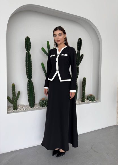 طقم بلوزة مع تنورة اسود - KP1348