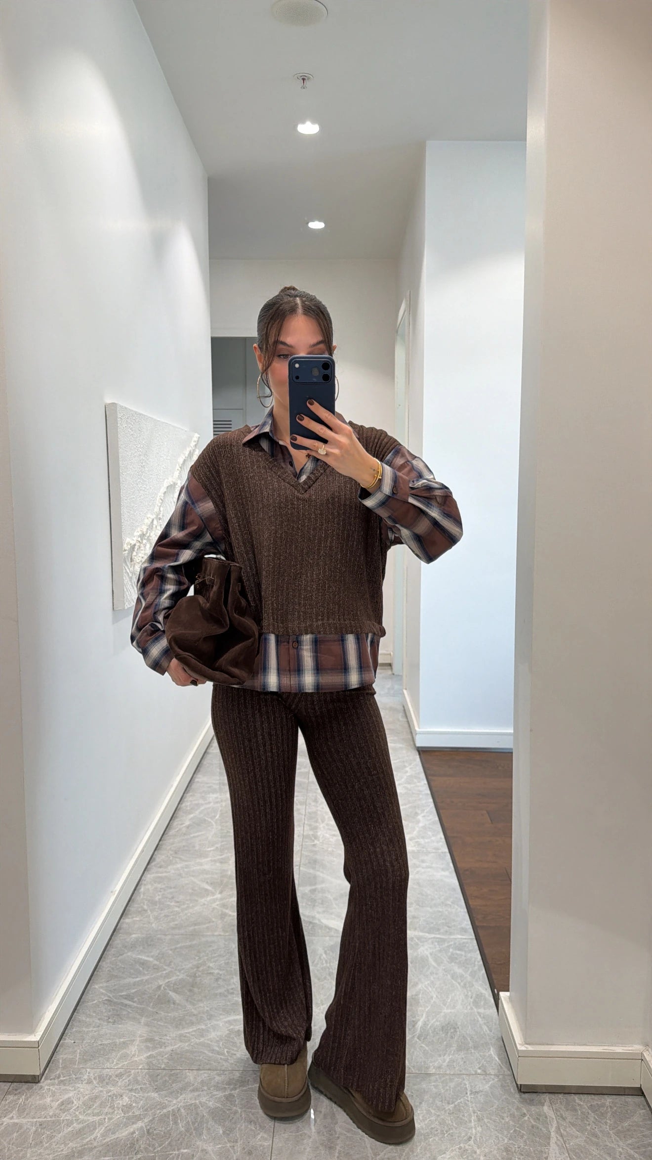 طقم بني كاروهات - KP1454