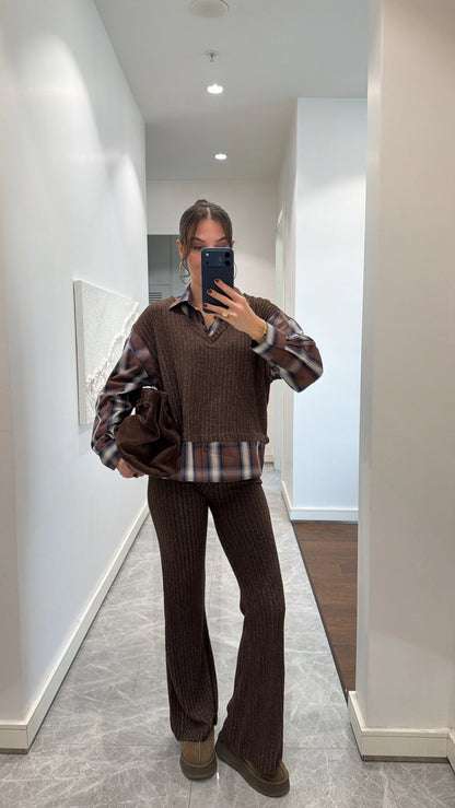 طقم بني كاروهات - KP1454