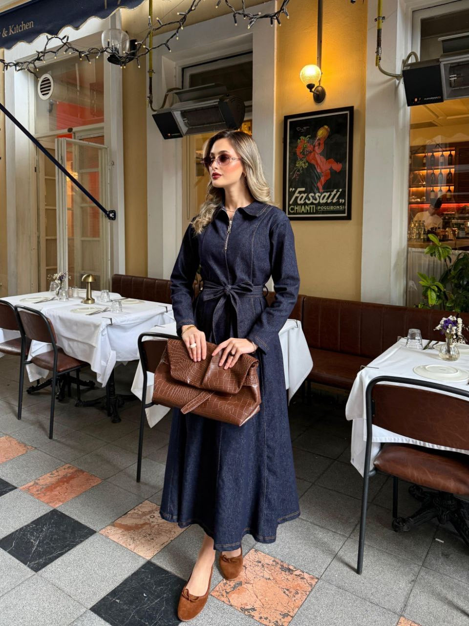 فستان جينز بحزام - KP2242