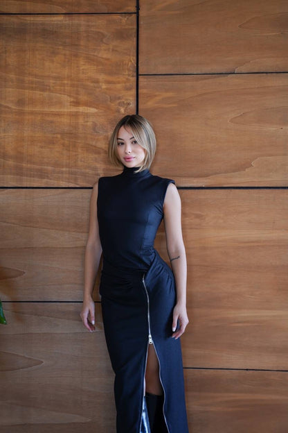 فستان اسود بسحاب - KP2241