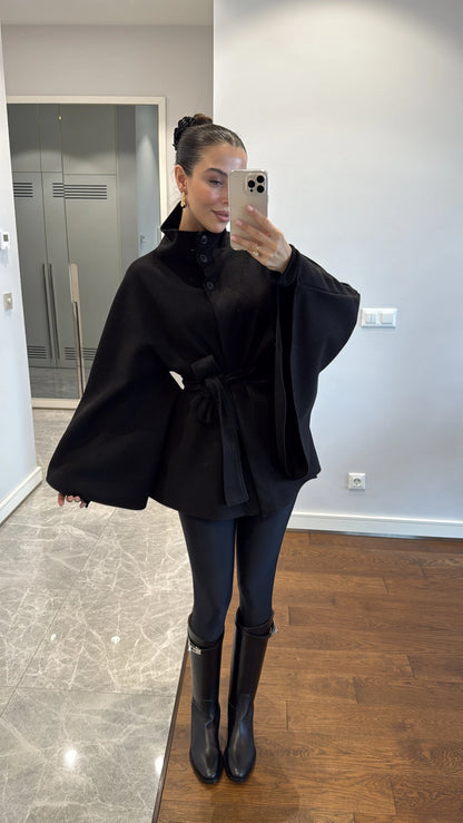 جكيت بقبة مع ربطة اسود - KP7086