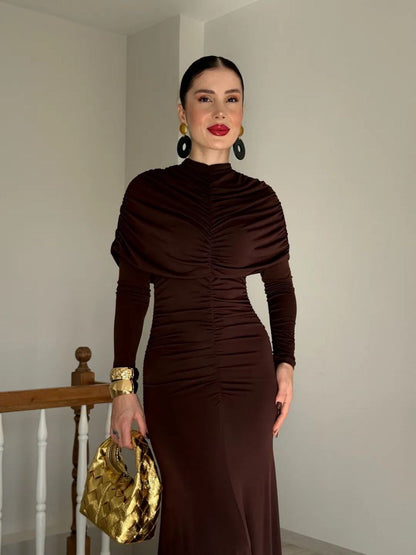 فستان لايكرا بني - KP2236