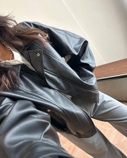 جكيت جلد اسود - KP7077