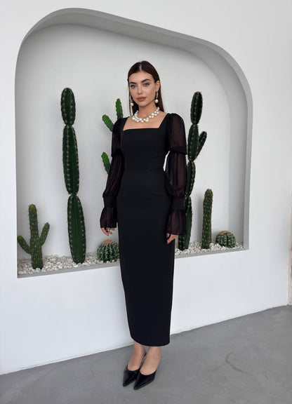 فستان ميدي اسود - KP2220