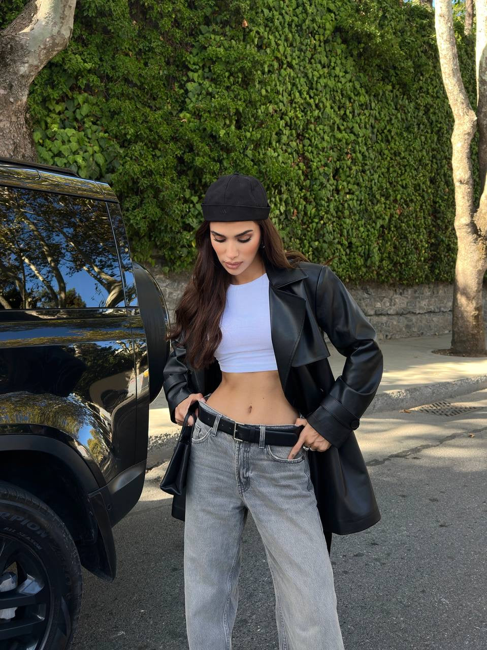 جكيت ترنش اسود جلد - KP7088